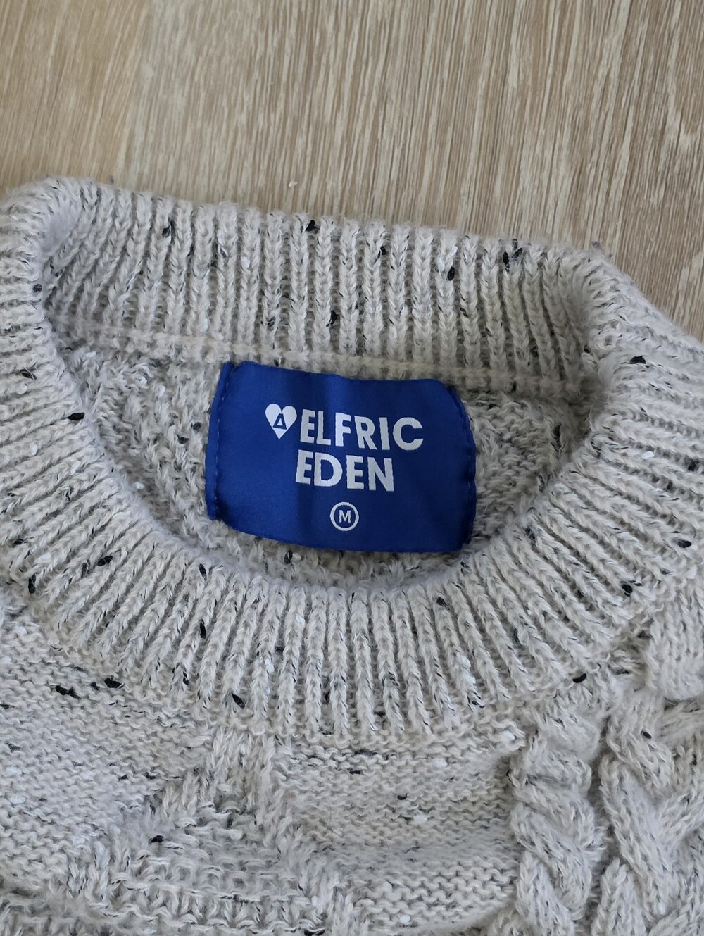 AELFRIC EDEN Sweater Women XL Cable Knit Fisherman Beige Oversized Crew Pullover - Picture 3 of 4